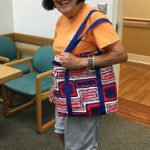 Photo of Elsie Hu with finished bag