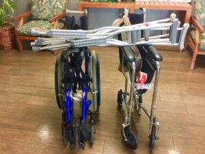 Photo of wheelchairs and crutches