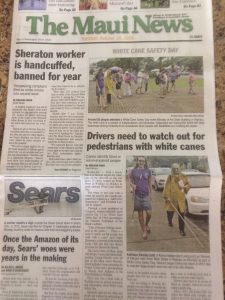 Photo of front page of The Maui News with article about White Cane Day