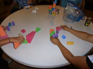Photo of group activity with foam shapes
